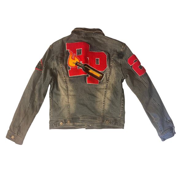 Black Pyramid Cocktail Graphic Print Denim Jean Jacket Size: Large Unisex - Picture 1 of 15
